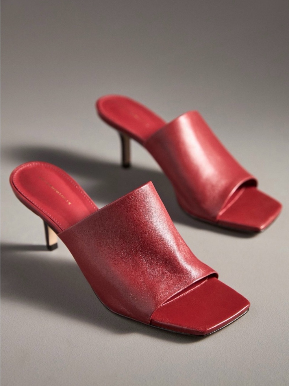 Anthropologie Square-Toe Heeled Leather Open-Toe Mules